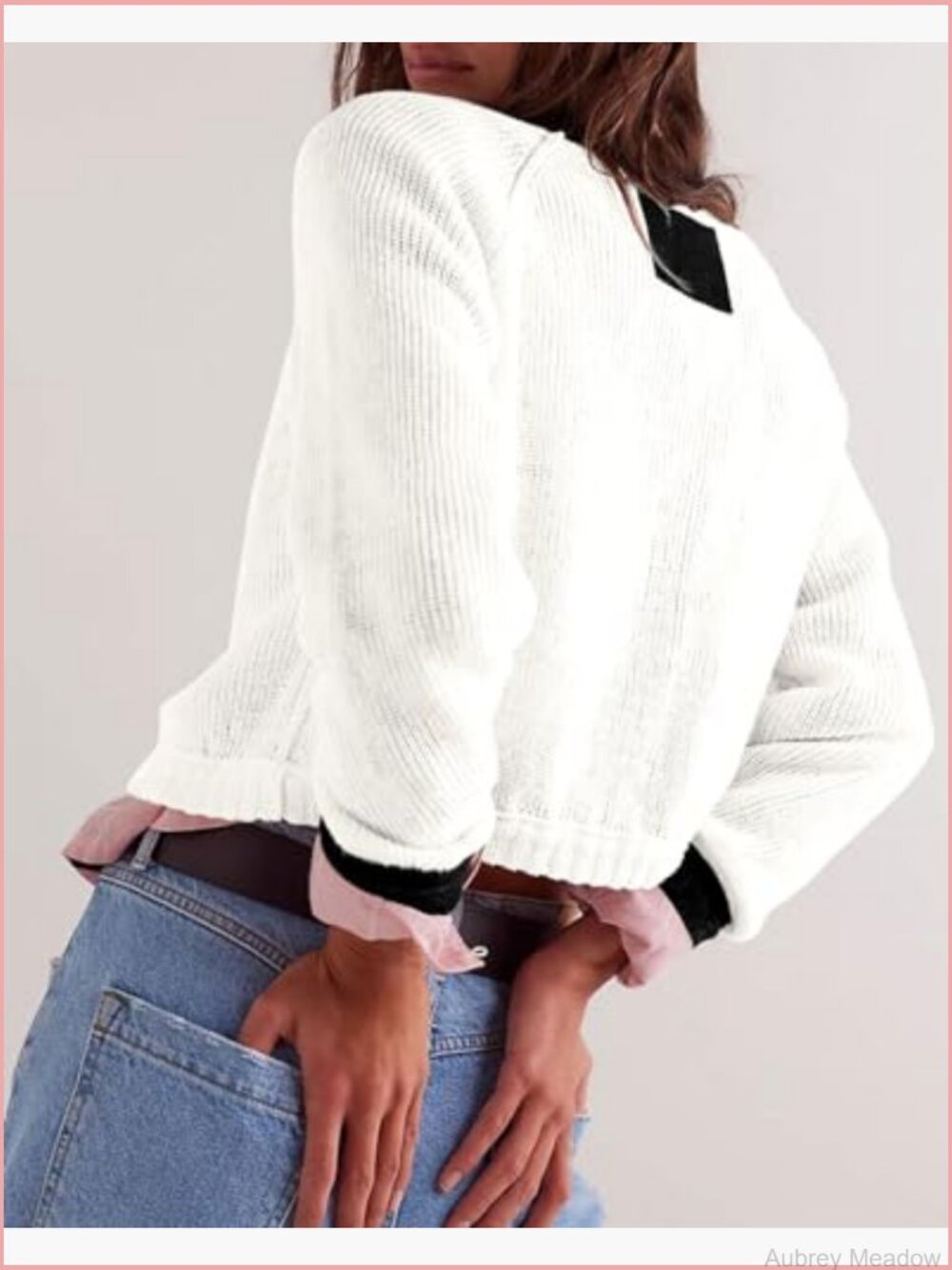 Knitted Button Down Cropped Cardigan Sweater Y2k Color Block Crewneck Short - Picture 2 of 4